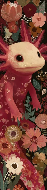 Free printable axolotl bookmark featuring a red and white axolotl